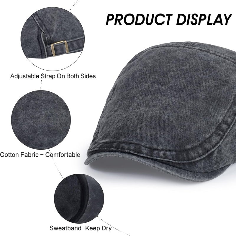 Qlauca Store 3Pcs Men's Newsboy Caps Washing Cotton Cooling Lightweight Scally Cap for Men Adjustable Flat Cap - Image 3